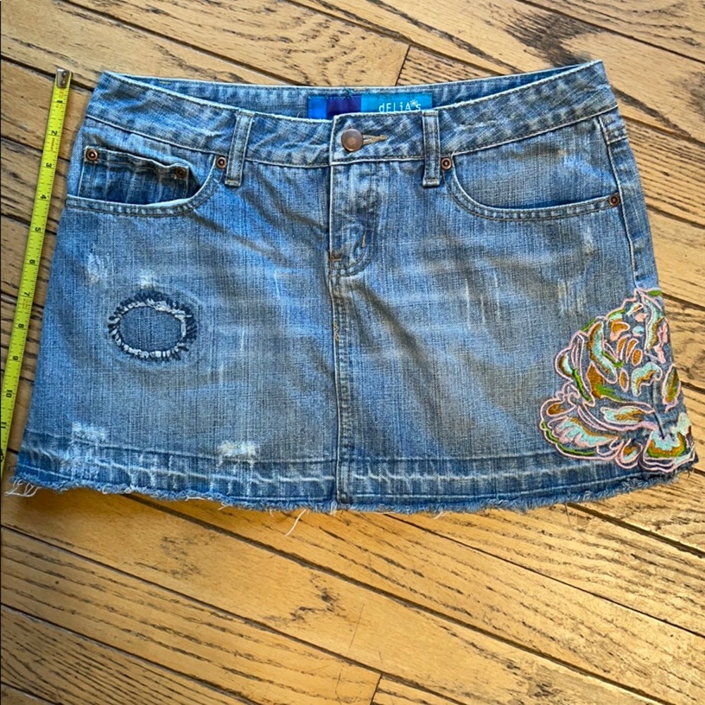 Destructed Jean Skirt Boho Beach Rare 7 Like New